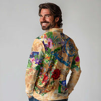 Montserrat Long Sleeve Polo Shirt Geographic Coordinate Anchor - Turlte Tropical