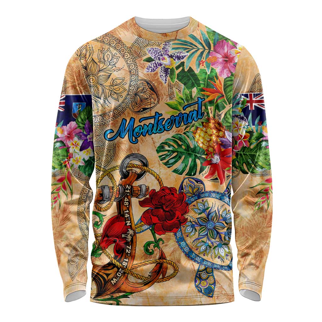 Montserrat Long Sleeve Shirt Geographic Coordinate Anchor - Turlte Tropical
