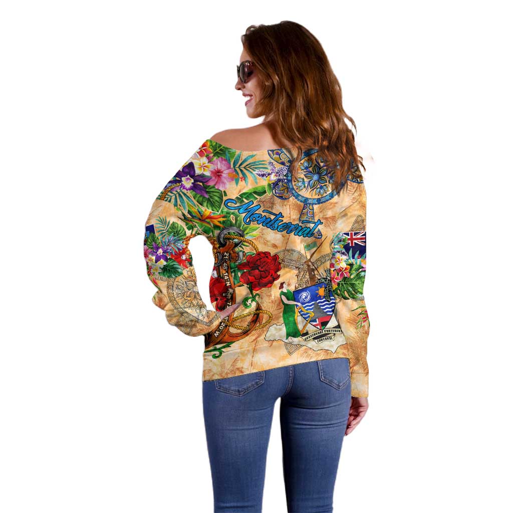 Montserrat Off Shoulder Sweater Geographic Coordinate Anchor - Turlte Tropical