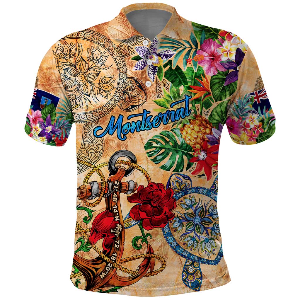 Montserrat Polo Shirt Geographic Coordinate Anchor - Turlte Tropical