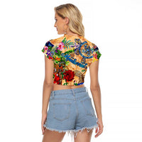 Montserrat Raglan Cropped T Shirt Geographic Coordinate Anchor - Turlte Tropical