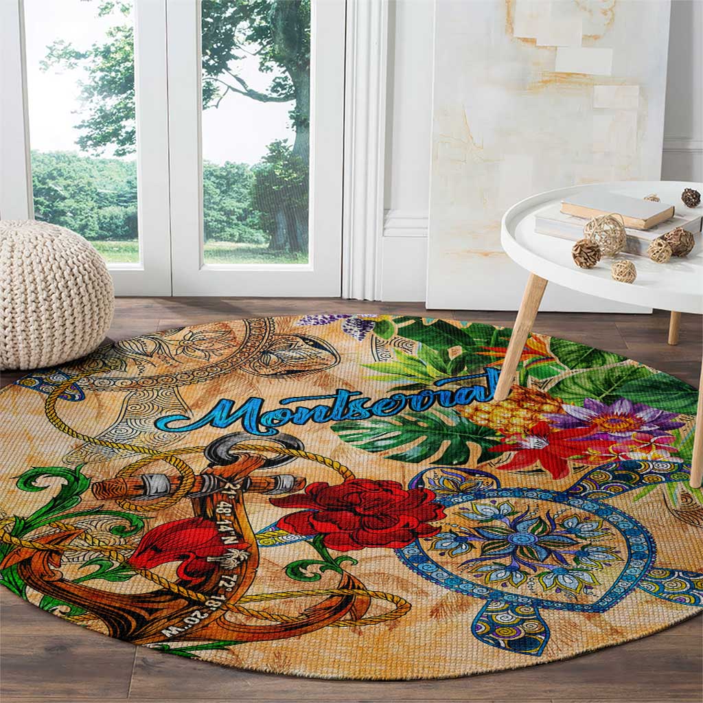 Montserrat Round Carpet Geographic Coordinate Anchor - Turlte Tropical
