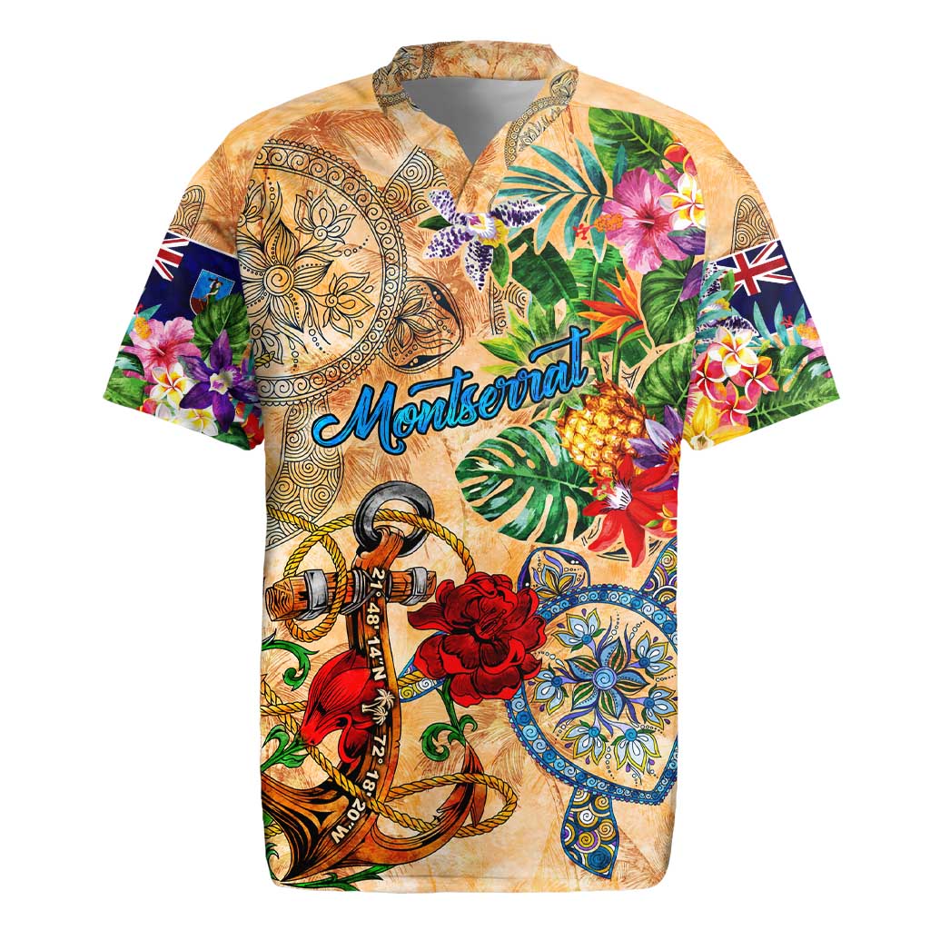 Montserrat Rugby Jersey Geographic Coordinate Anchor - Turlte Tropical