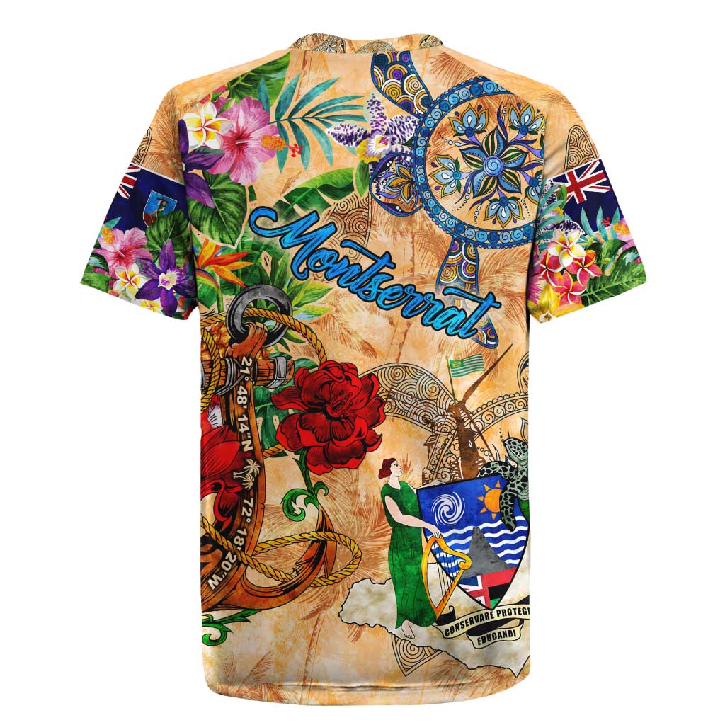 Montserrat Rugby Jersey Geographic Coordinate Anchor - Turlte Tropical