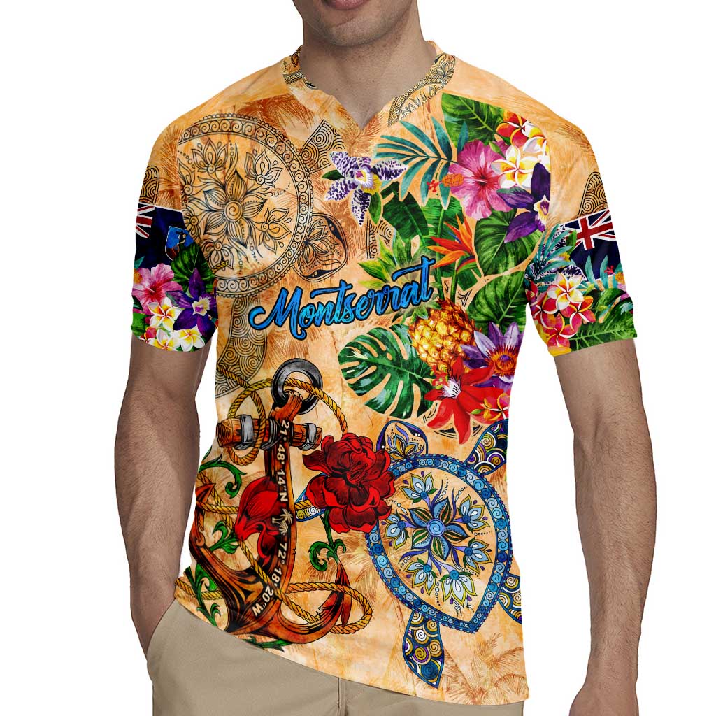 Montserrat Rugby Jersey Geographic Coordinate Anchor - Turlte Tropical