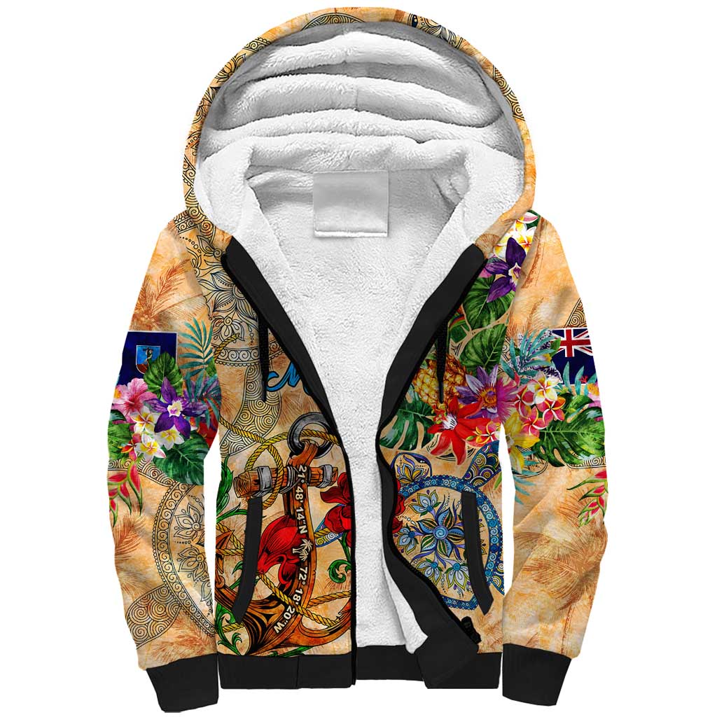Montserrat Sherpa Hoodie Geographic Coordinate Anchor - Turlte Tropical