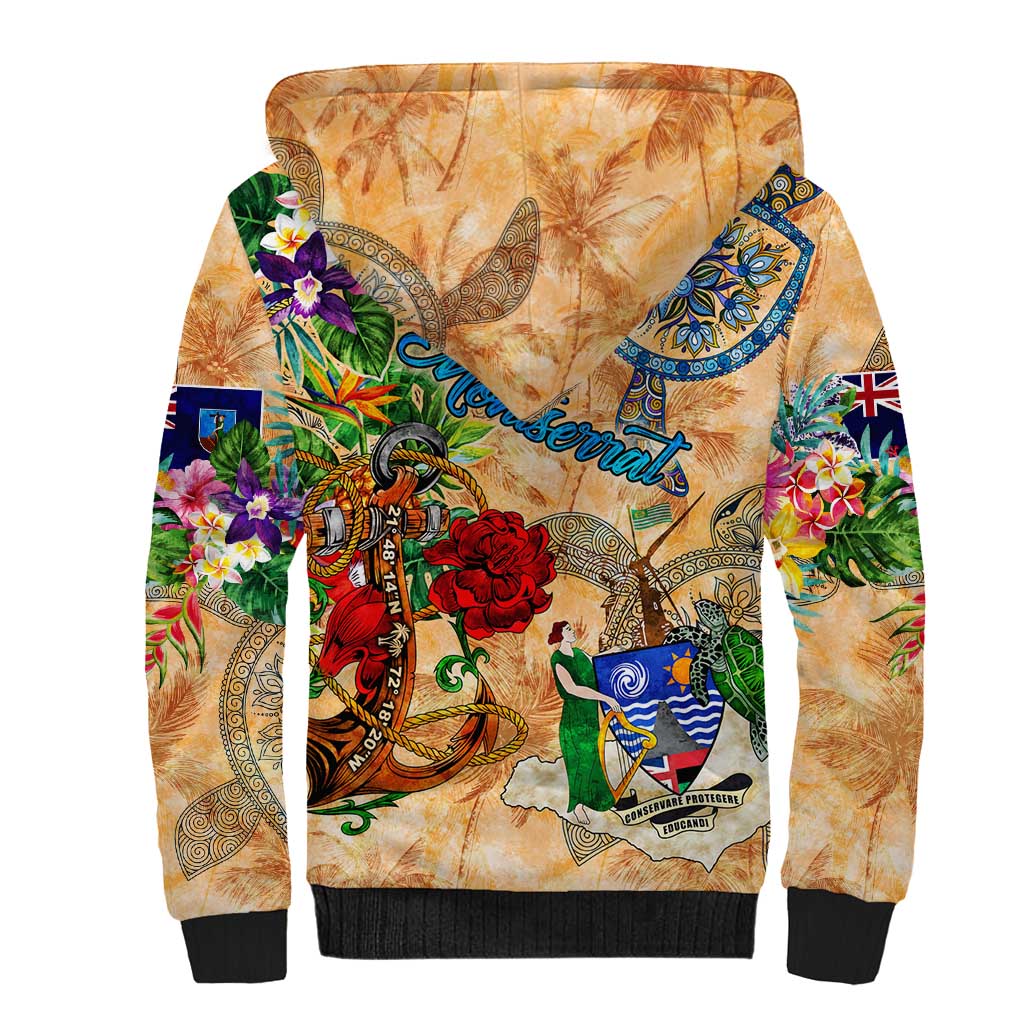 Montserrat Sherpa Hoodie Geographic Coordinate Anchor - Turlte Tropical