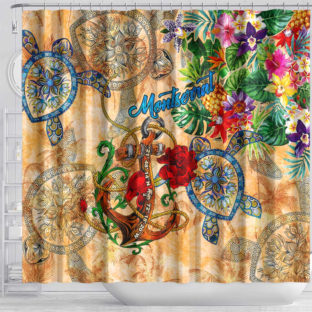 Montserrat Shower Curtain Geographic Coordinate Anchor - Turlte Tropical