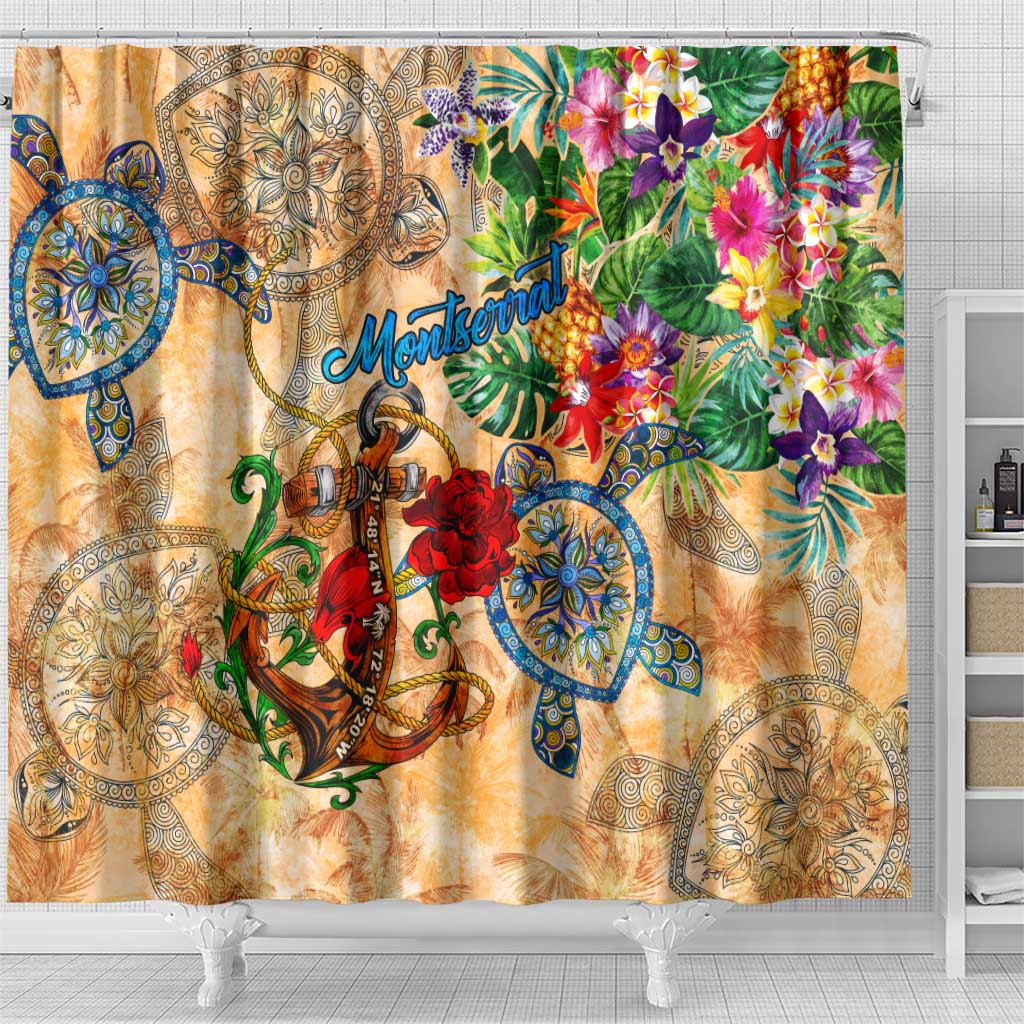 Montserrat Shower Curtain Geographic Coordinate Anchor - Turlte Tropical