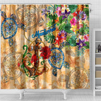 Montserrat Shower Curtain Geographic Coordinate Anchor - Turlte Tropical