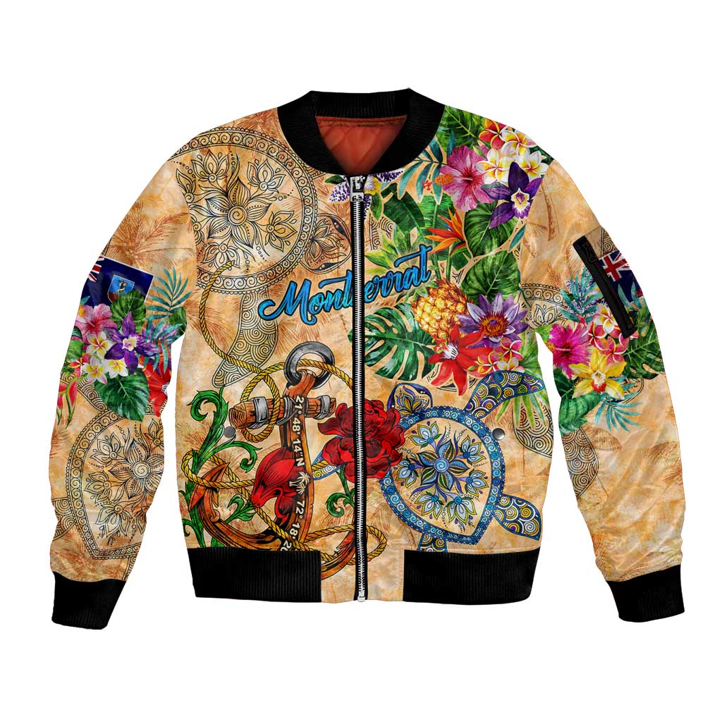 Montserrat Sleeve Zip Bomber Jacket Geographic Coordinate Anchor - Turlte Tropical