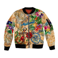 Montserrat Sleeve Zip Bomber Jacket Geographic Coordinate Anchor - Turlte Tropical