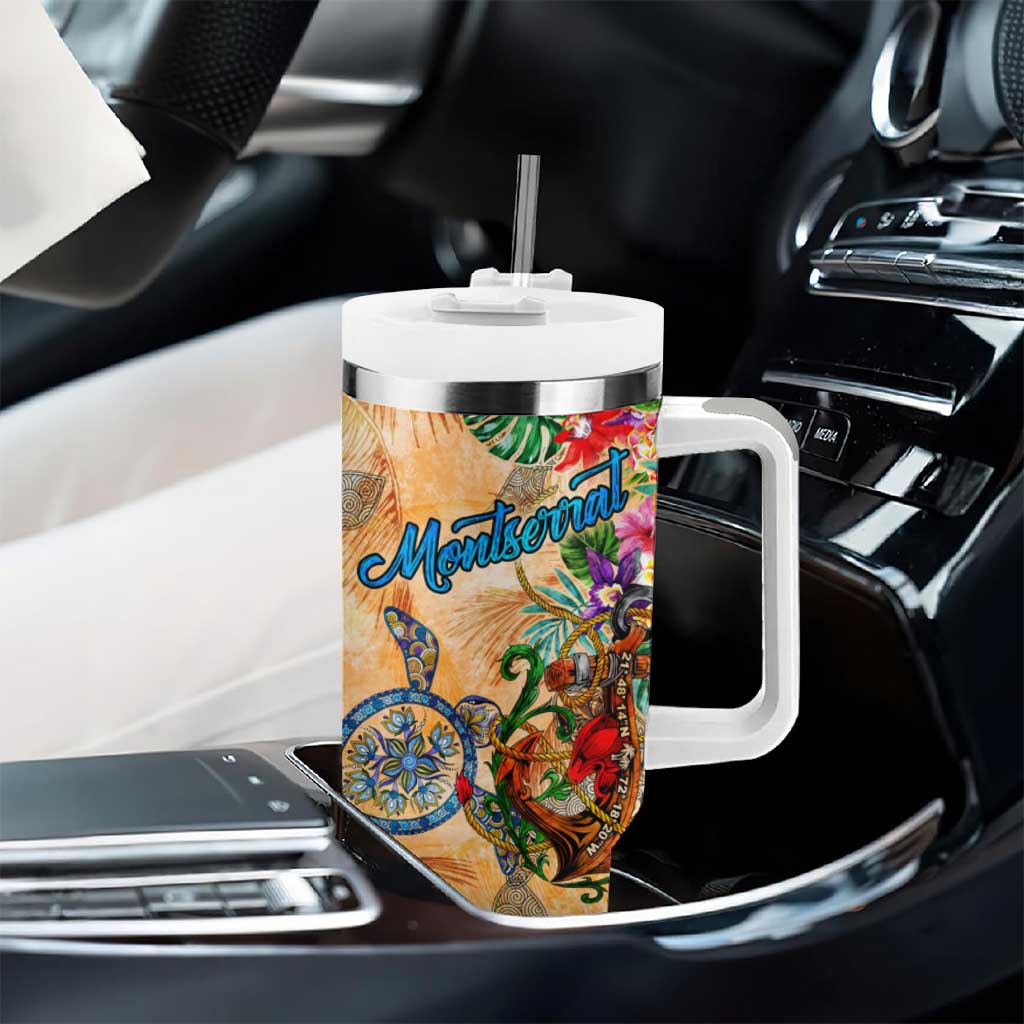 Montserrat Tumbler With Handle Geographic Coordinate Anchor - Turlte Tropical
