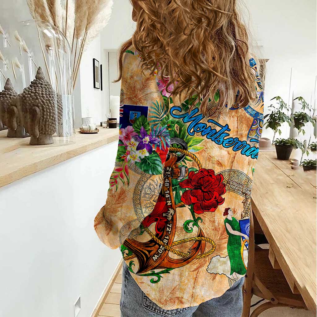 Montserrat Women Casual Shirt Geographic Coordinate Anchor - Turlte Tropical