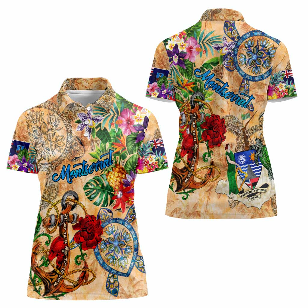 Montserrat Women Polo Shirt Geographic Coordinate Anchor - Turlte Tropical