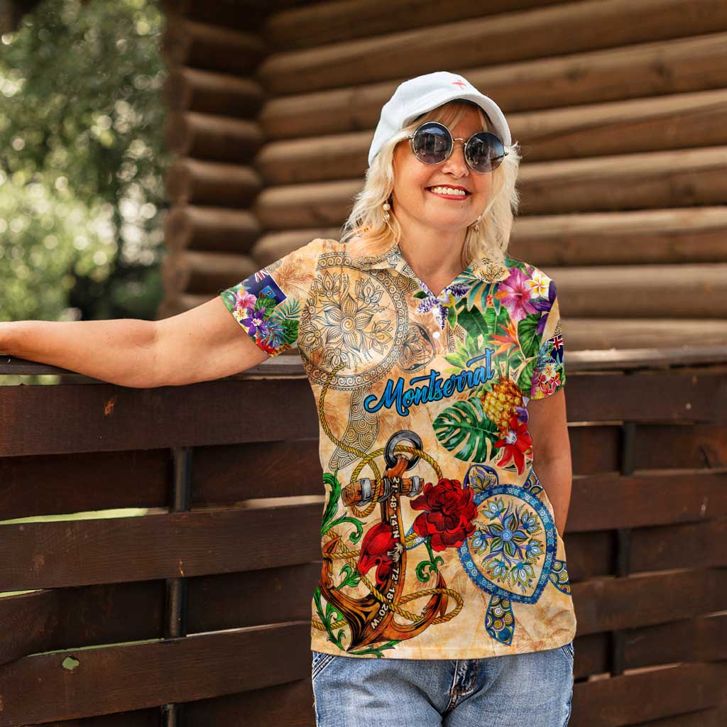 Montserrat Women Polo Shirt Geographic Coordinate Anchor - Turlte Tropical