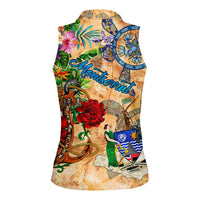Montserrat Women Sleeveless Polo Shirt Geographic Coordinate Anchor - Turlte Tropical
