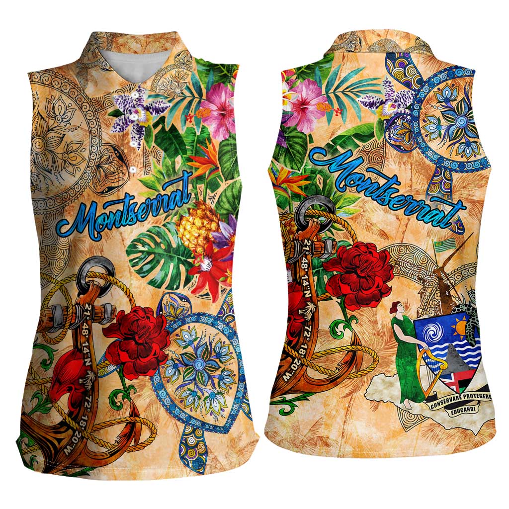 Montserrat Women Sleeveless Polo Shirt Geographic Coordinate Anchor - Turlte Tropical