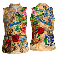 Montserrat Women Sleeveless Polo Shirt Geographic Coordinate Anchor - Turlte Tropical