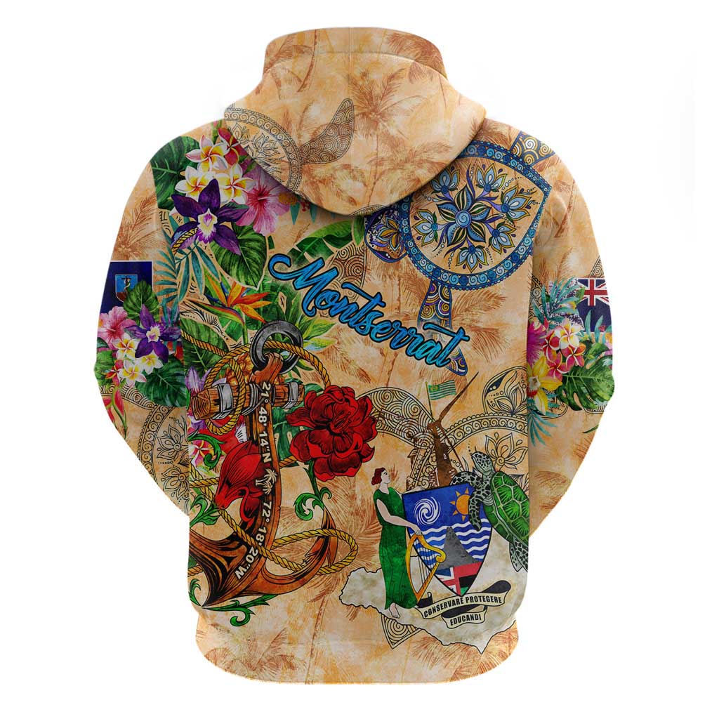 Montserrat Zip Hoodie Geographic Coordinate Anchor - Turlte Tropical