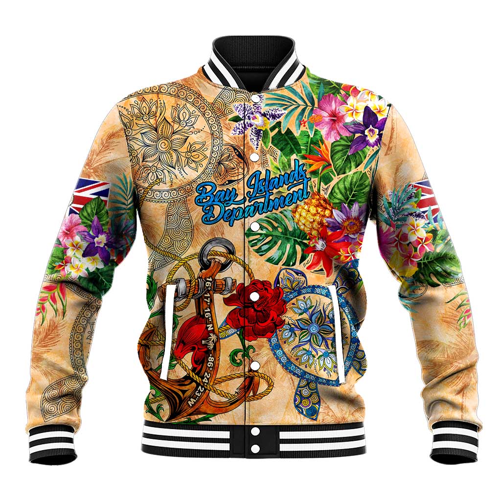 Bay Islands Department Baseball Jacket Geographic Coordinate Anchor - Turlte Tropical
