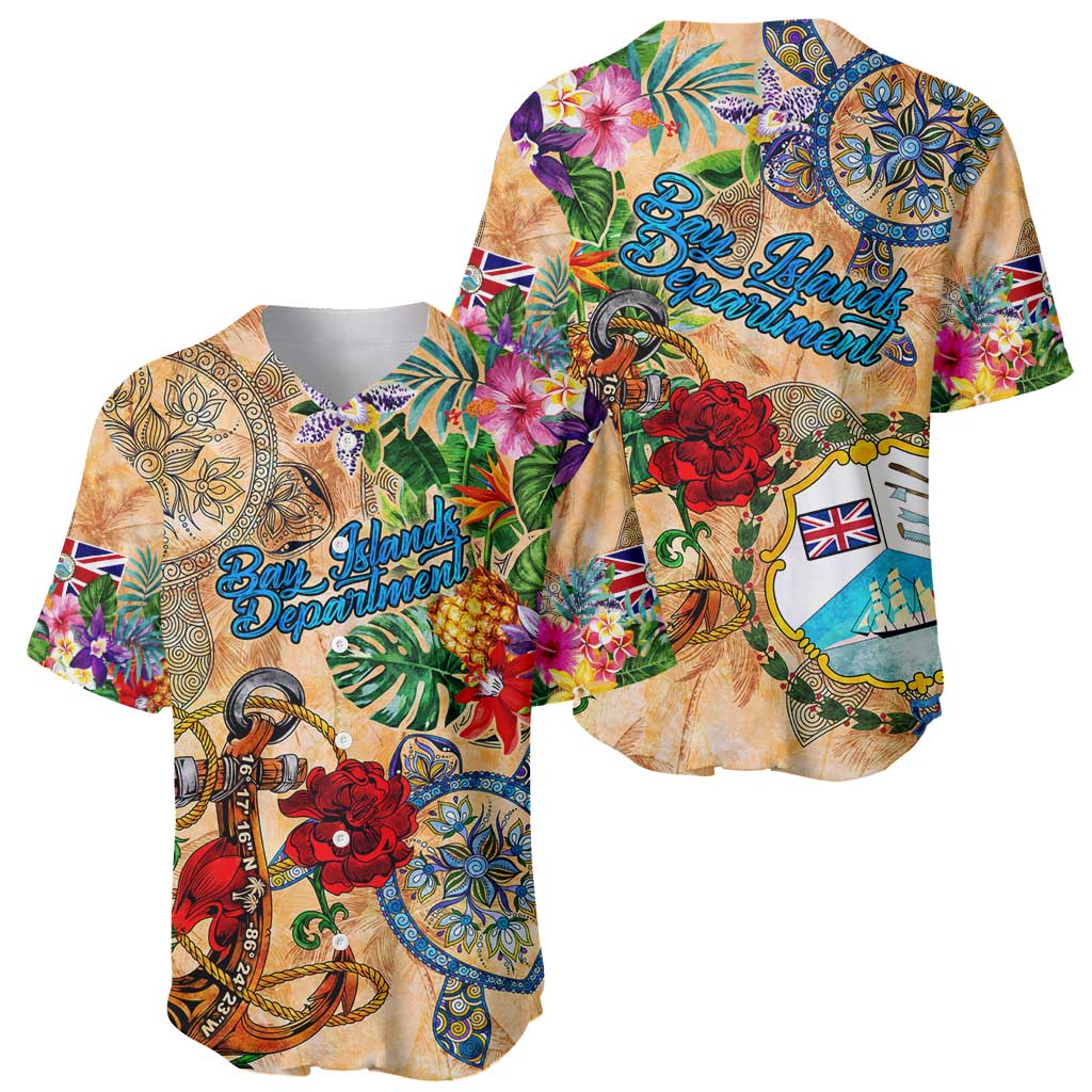Bay Islands Department Baseball Jersey Geographic Coordinate Anchor - Turlte Tropical