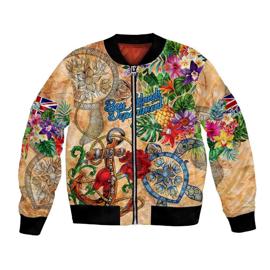 Bay Islands Department Bomber Jacket Geographic Coordinate Anchor - Turlte Tropical