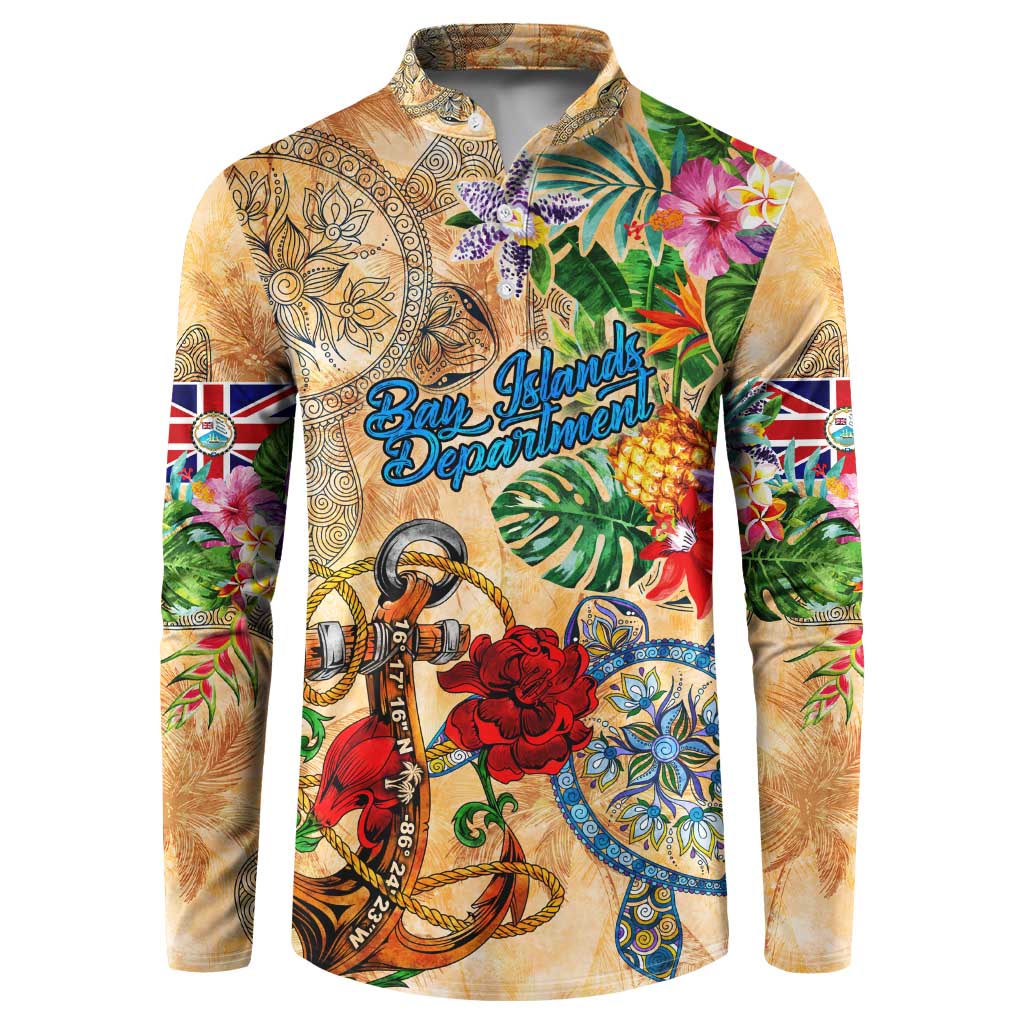 Bay Islands Department Button Sweatshirt Geographic Coordinate Anchor - Turlte Tropical