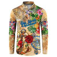 Bay Islands Department Button Sweatshirt Geographic Coordinate Anchor - Turlte Tropical