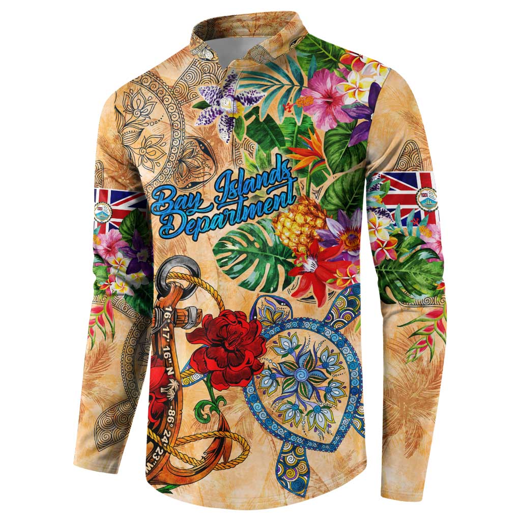 Bay Islands Department Button Sweatshirt Geographic Coordinate Anchor - Turlte Tropical