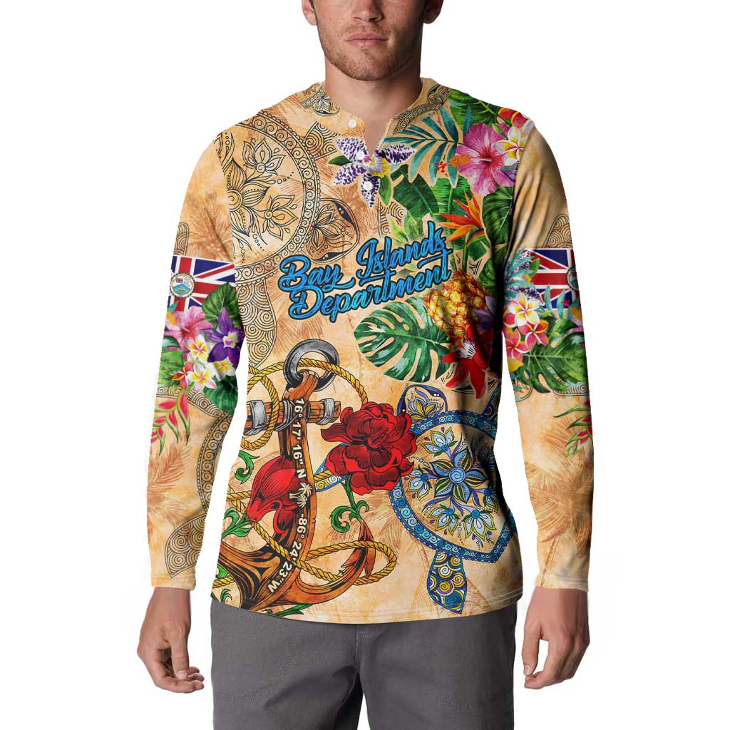 Bay Islands Department Button Sweatshirt Geographic Coordinate Anchor - Turlte Tropical