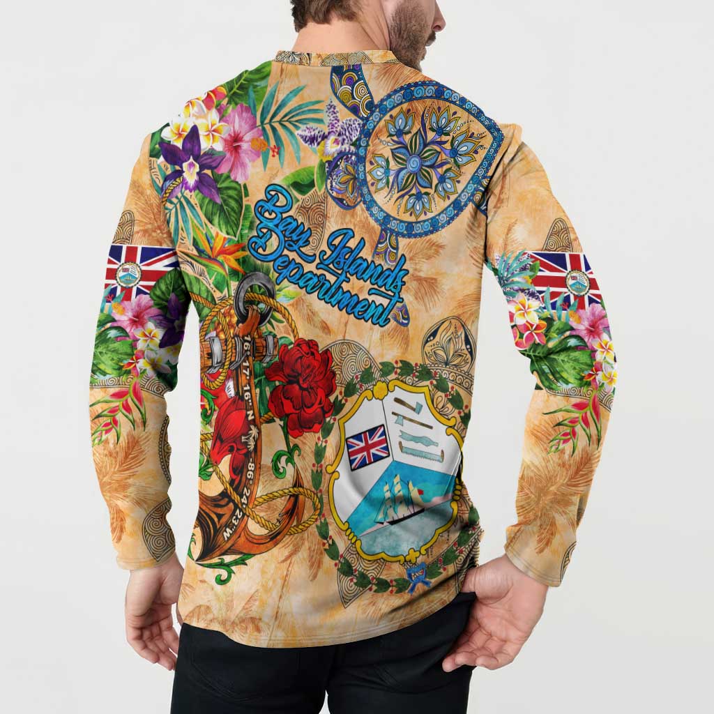 Bay Islands Department Button Sweatshirt Geographic Coordinate Anchor - Turlte Tropical