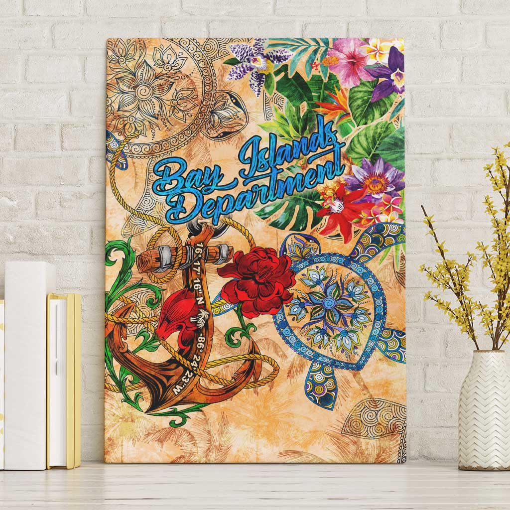 Bay Islands Department Canvas Wall Art Geographic Coordinate Anchor - Turlte Tropical