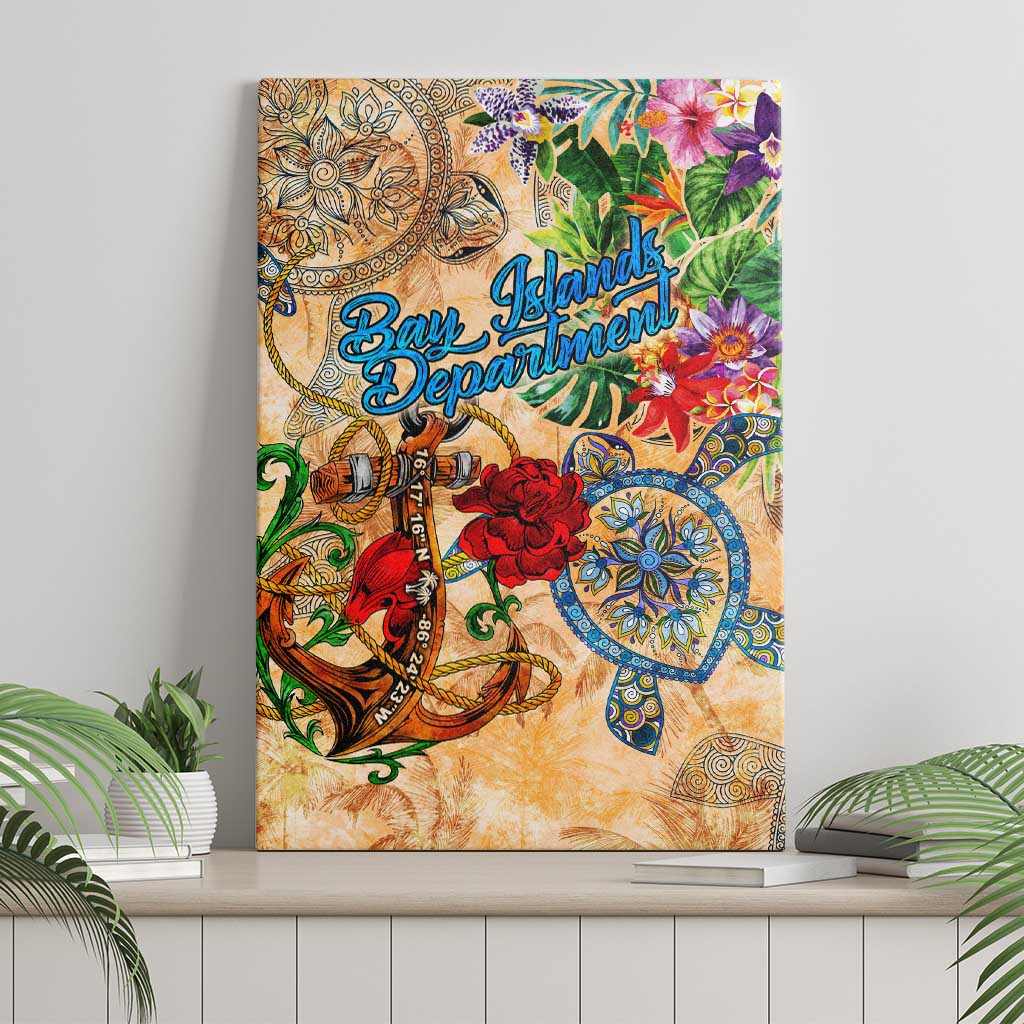 Bay Islands Department Canvas Wall Art Geographic Coordinate Anchor - Turlte Tropical