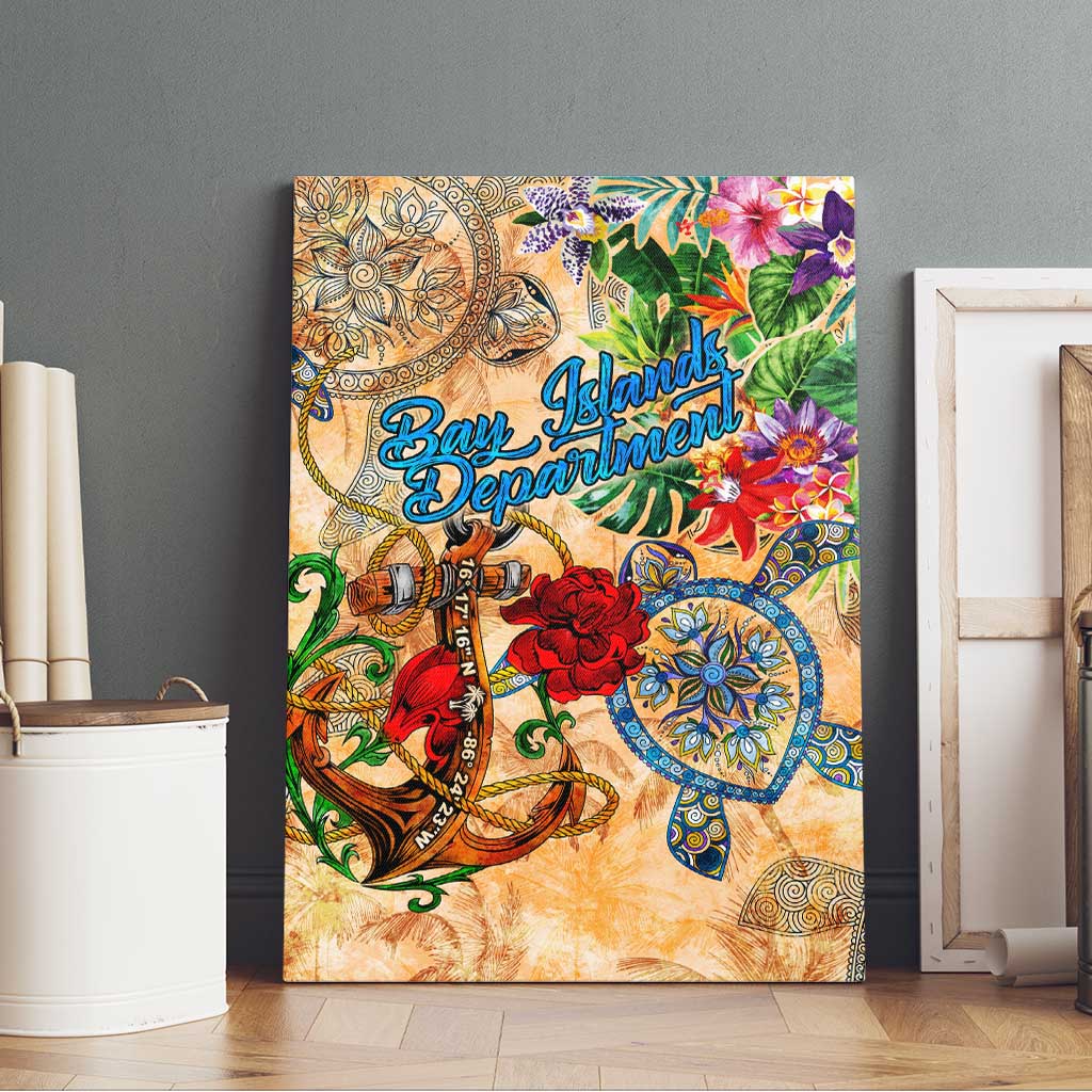 Bay Islands Department Canvas Wall Art Geographic Coordinate Anchor - Turlte Tropical