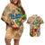Bay Islands Department Couples Matching Off Shoulder Short Dress and Hawaiian Shirt Geographic Coordinate Anchor - Turlte Tropical