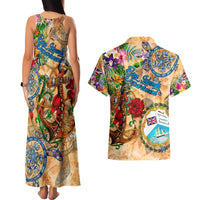 Bay Islands Department Couples Matching Tank Maxi Dress and Hawaiian Shirt Geographic Coordinate Anchor - Turlte Tropical