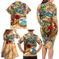 Bay Islands Department Family Matching Long Sleeve Bodycon Dress and Hawaiian Shirt Geographic Coordinate Anchor - Turlte Tropical