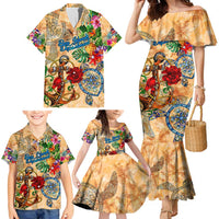 Bay Islands Department Family Matching Mermaid Dress and Hawaiian Shirt Geographic Coordinate Anchor - Turlte Tropical