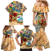 Bay Islands Department Family Matching Mermaid Dress and Hawaiian Shirt Geographic Coordinate Anchor - Turlte Tropical