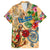 Bay Islands Department Family Matching Off The Shoulder Long Sleeve Dress and Hawaiian Shirt Geographic Coordinate Anchor - Turlte Tropical