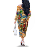 Bay Islands Department Family Matching Off The Shoulder Long Sleeve Dress and Hawaiian Shirt Geographic Coordinate Anchor - Turlte Tropical