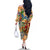 Bay Islands Department Family Matching Off The Shoulder Long Sleeve Dress and Hawaiian Shirt Geographic Coordinate Anchor - Turlte Tropical