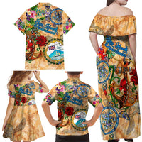 Bay Islands Department Family Matching Off Shoulder Maxi Dress and Hawaiian Shirt Geographic Coordinate Anchor - Turlte Tropical