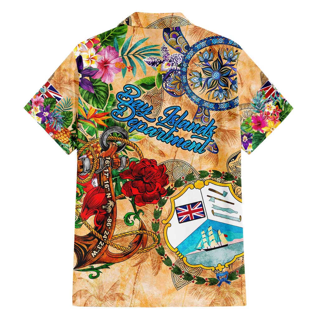 Bay Islands Department Family Matching Off Shoulder Short Dress and Hawaiian Shirt Geographic Coordinate Anchor - Turlte Tropical