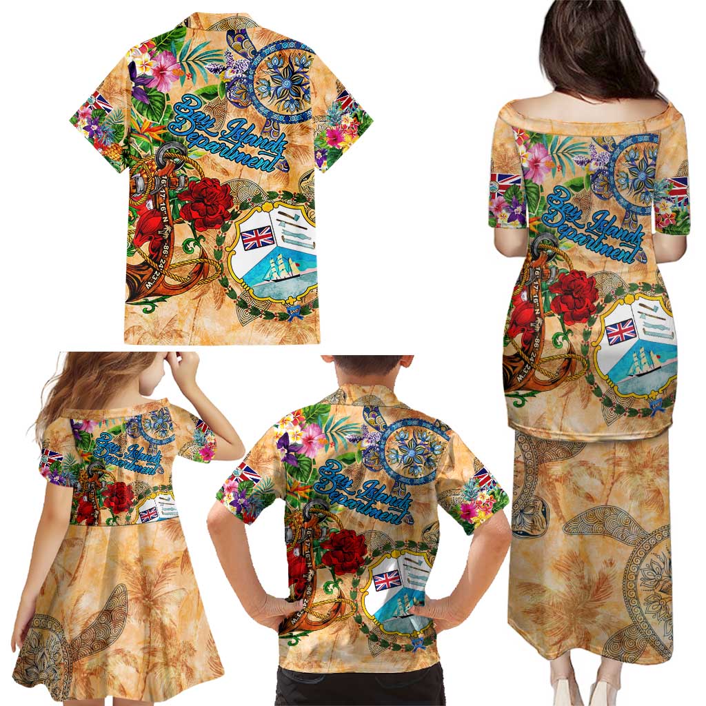 Bay Islands Department Family Matching Puletasi and Hawaiian Shirt Geographic Coordinate Anchor - Turlte Tropical