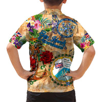 Bay Islands Department Family Matching Short Sleeve Bodycon Dress and Hawaiian Shirt Geographic Coordinate Anchor - Turlte Tropical