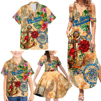 Bay Islands Department Family Matching Summer Maxi Dress and Hawaiian Shirt Geographic Coordinate Anchor - Turlte Tropical