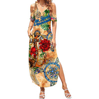 Bay Islands Department Family Matching Summer Maxi Dress and Hawaiian Shirt Geographic Coordinate Anchor - Turlte Tropical