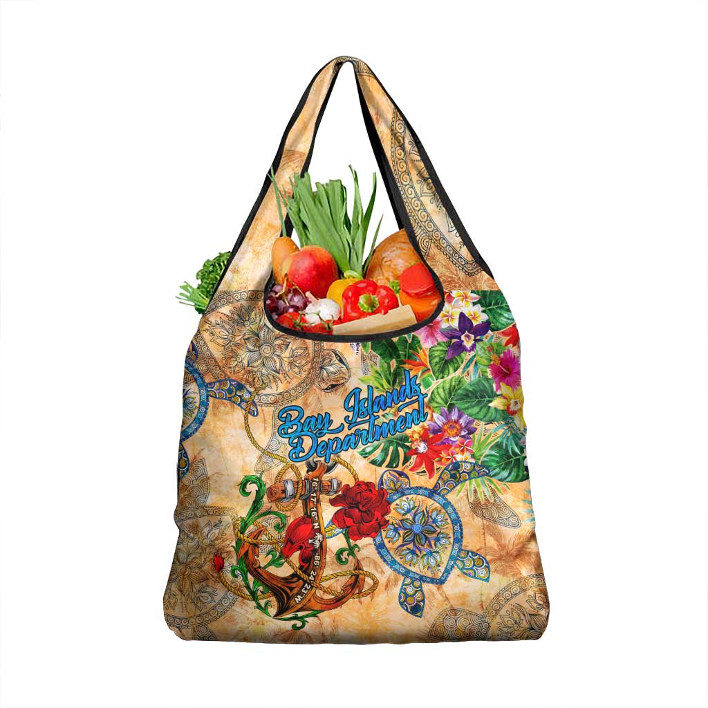 Bay Islands Department Grocery Bag Geographic Coordinate Anchor - Turlte Tropical